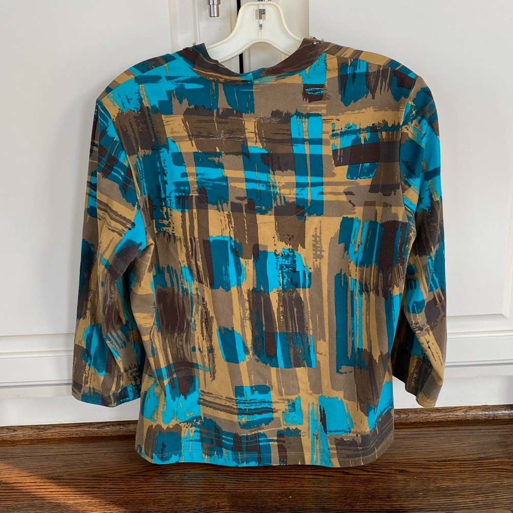 Ruby Rd. Blue and Brown Abstract Blouse - Picture 3 of 8